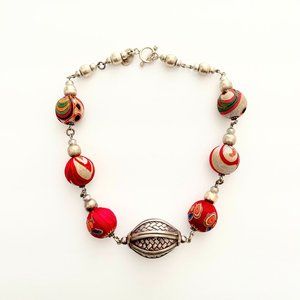 Pineda Covalin Sterling and Colorful Silk Bead Necklace